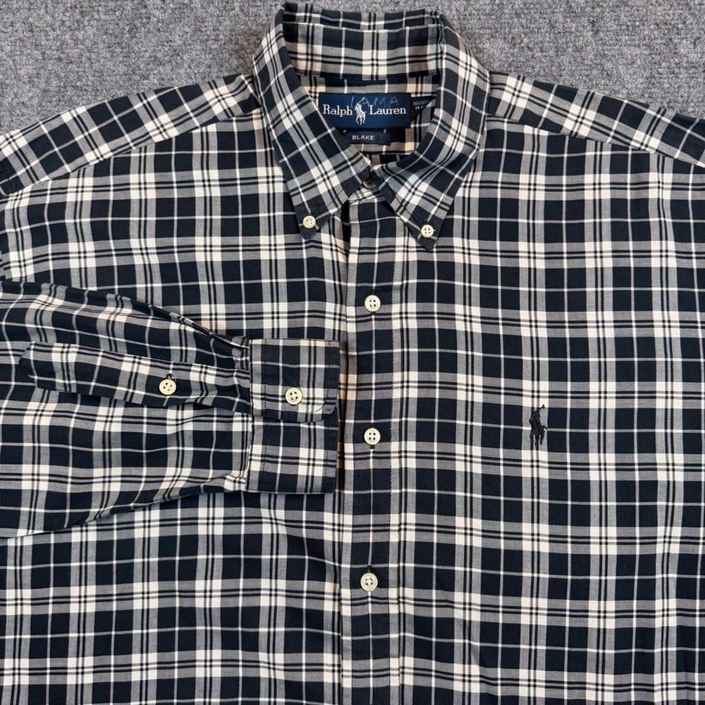 Polo Ralph Lauren Blake Shirt Mens Medium Blue White Plaid Long Sleeve Button Up